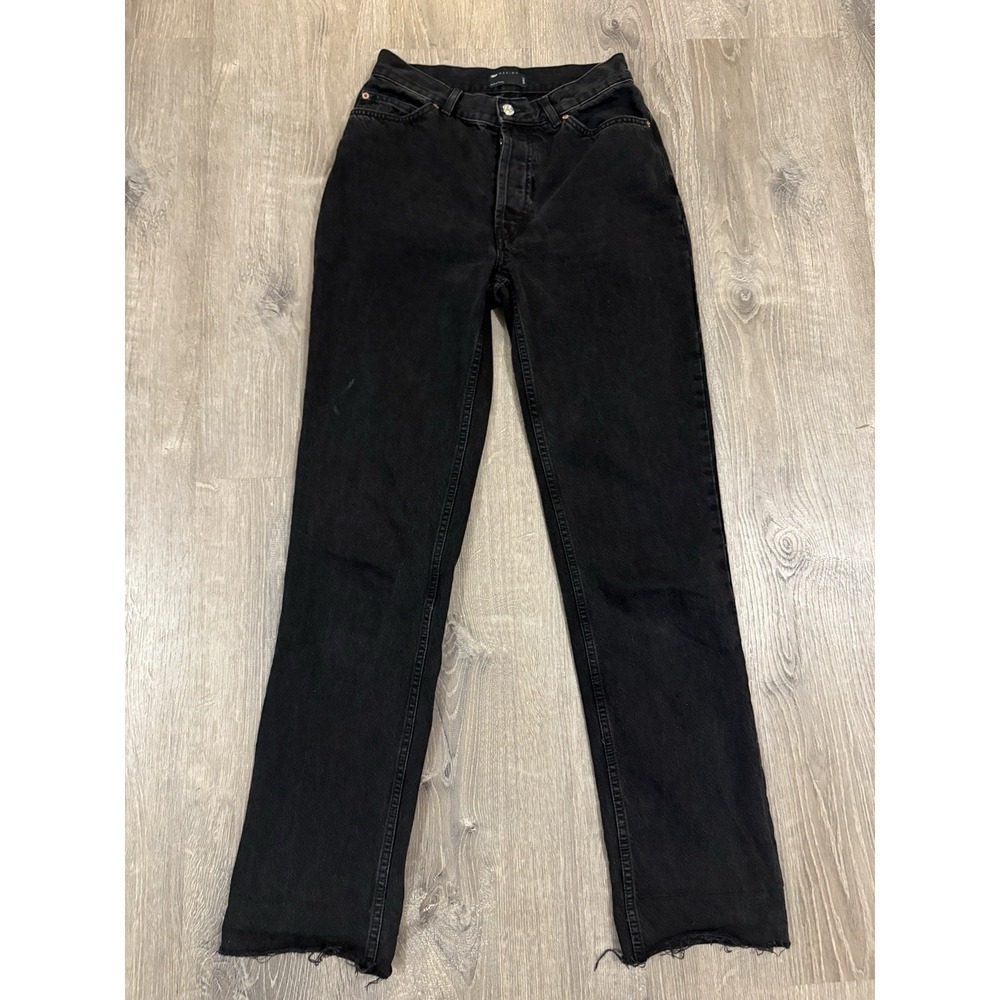 ASOS 100% Cotton Button Fly Straight Leg Denim Jeans Sz. 28 X 31 Black Raw Hem